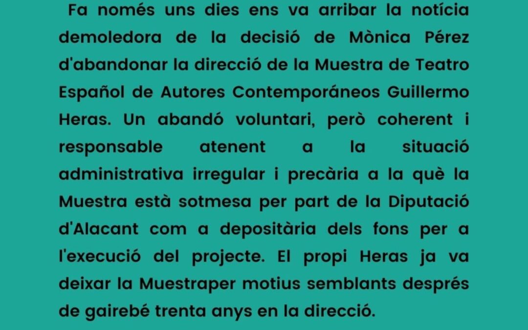 COMUNICAT – MUESTRA DE TEATRO ESPAÑOL DE AUTORES CONTEMPORÁNEOS GUILLERMO HERAS